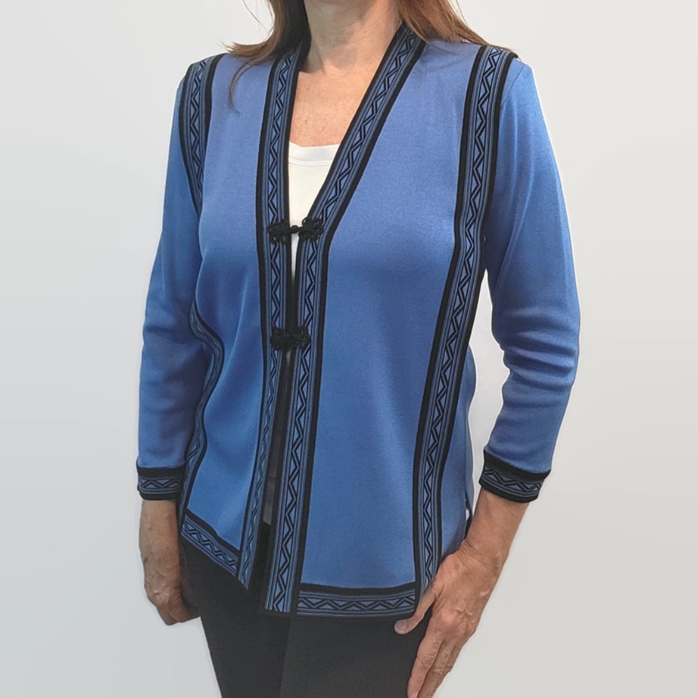 Exclusively Misook Blue and Black Long Cardigan Sweater